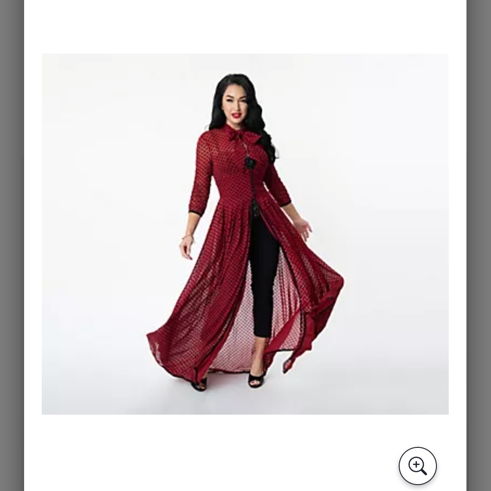 Unique Vintage Burgundy & Black Swiss Dots Tallullah Duster